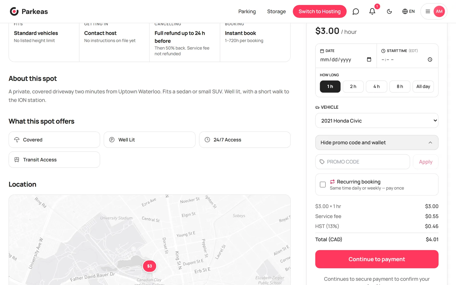 Recurring booking options under Promo code, wallet, repeat