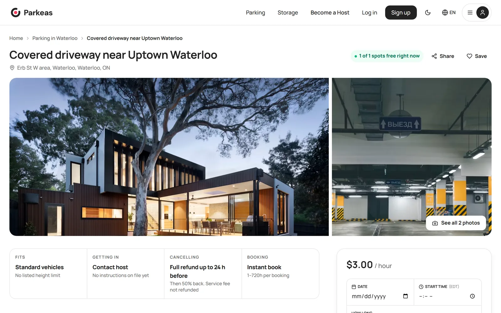 A listing page with the title, photos and the four key facts