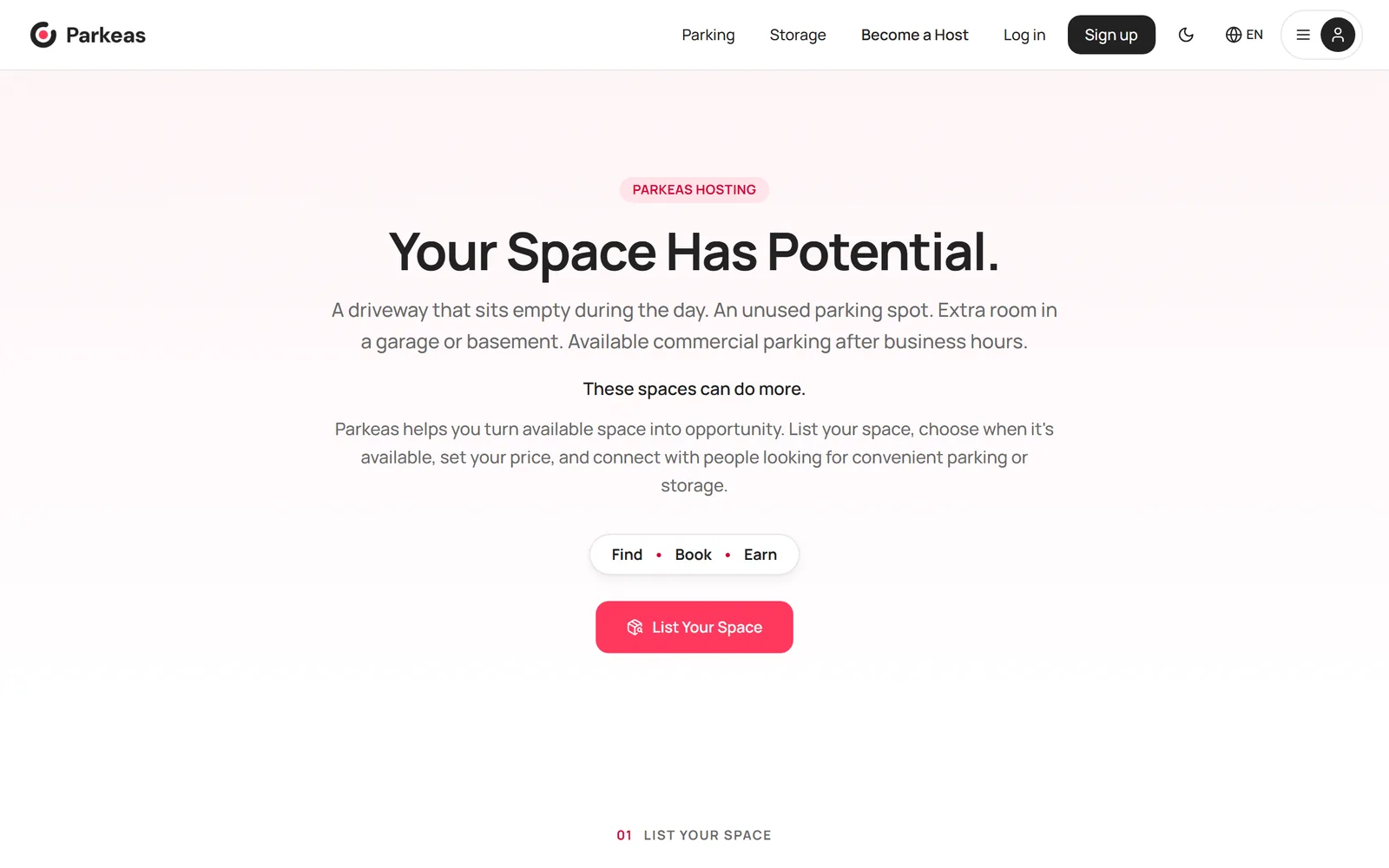 The Become a Host page hero with the List Your Space button